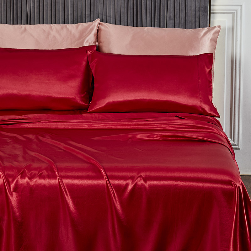 Luxury Super Soft Double King Size Red Color Silky Satin Bedding Set