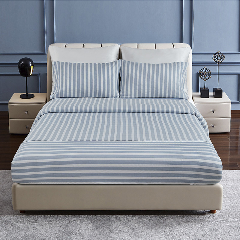 4 piece Sheets Set 100% Polyester CATION PRINTING STRIPE Microfiber Bidirectional Design Flat sheet Fitted Sheet Blue Color
