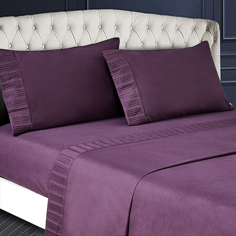 4-Piece Bed Sheets - Luxury Pleated Sheets Set Bedding Sheet Set, 100% Soft Brushed Microfiber Flat Sheet, Fitted Sheet, Pillowcases Cool & Breathable - Cal King - White