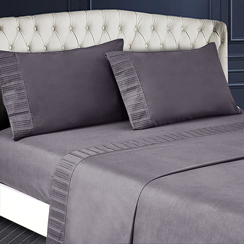 4-Piece Bed Sheets - Luxury Pleated Sheets Set Bedding Sheet Set, 100% Soft Brushed Microfiber Flat Sheet, Fitted Sheet, Pillowcases Cool & Breathable - Cal King - White