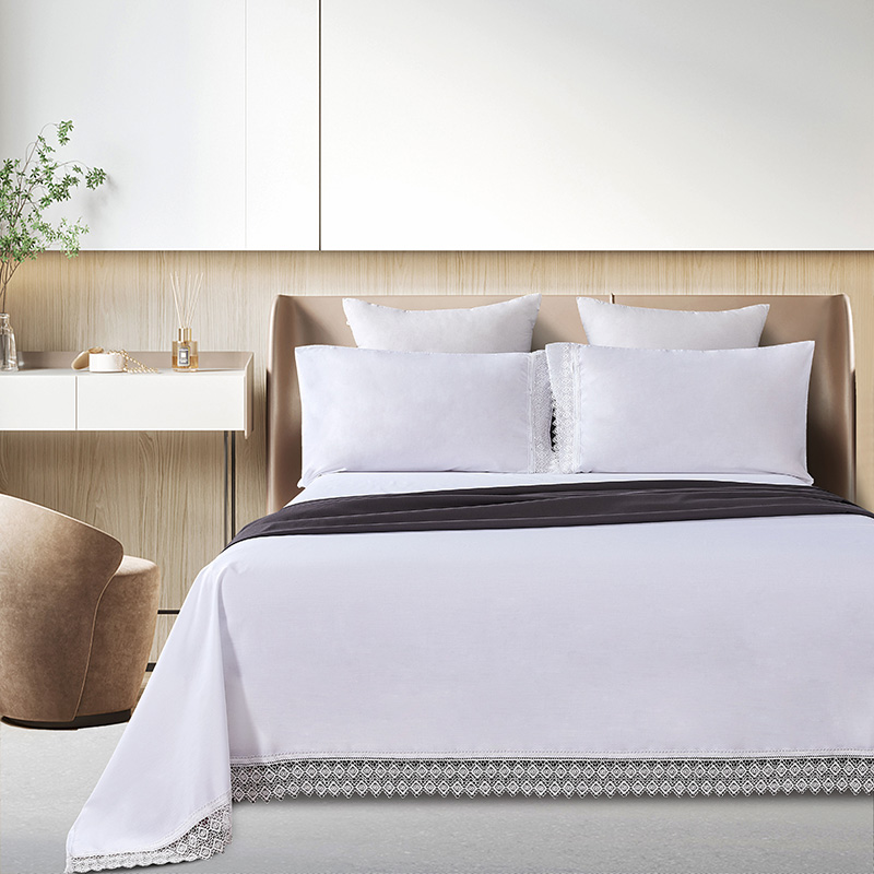 90GSM 100% polyester microfiber Sheet Set with Beautiful Lace White Full