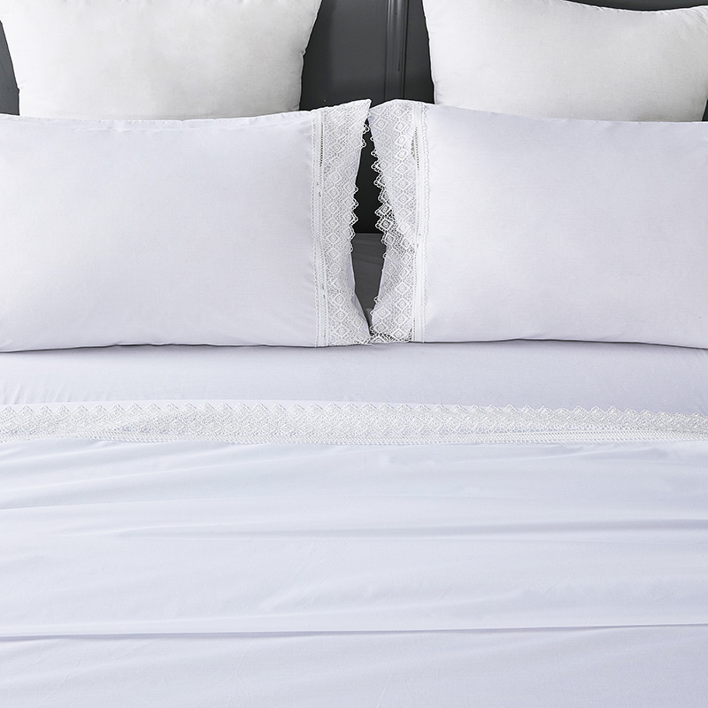 90GSM 100% polyester microfiber Sheet Set with Beautiful Lace White Full