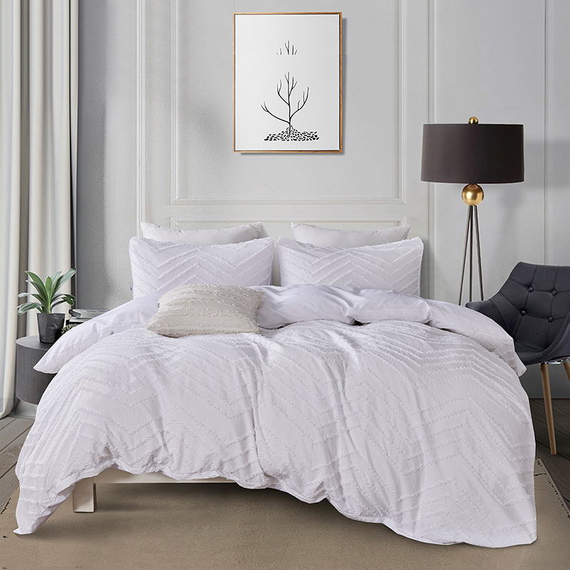 Duvet Cover Set Solid White Tufted Jacquard Geometric Wave Pattern Elegant Luxury Bedding Sets quilt cover set sale