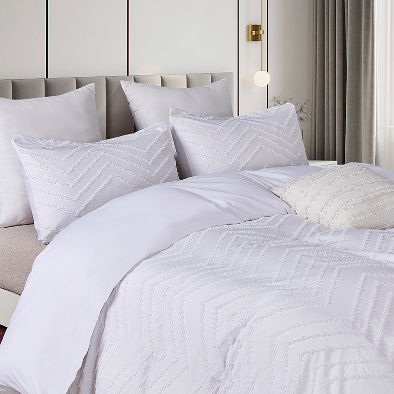 Duvet Cover Set Solid White Tufted Jacquard Geometric Wave Pattern Elegant Luxury Bedding Sets quilt cover set sale