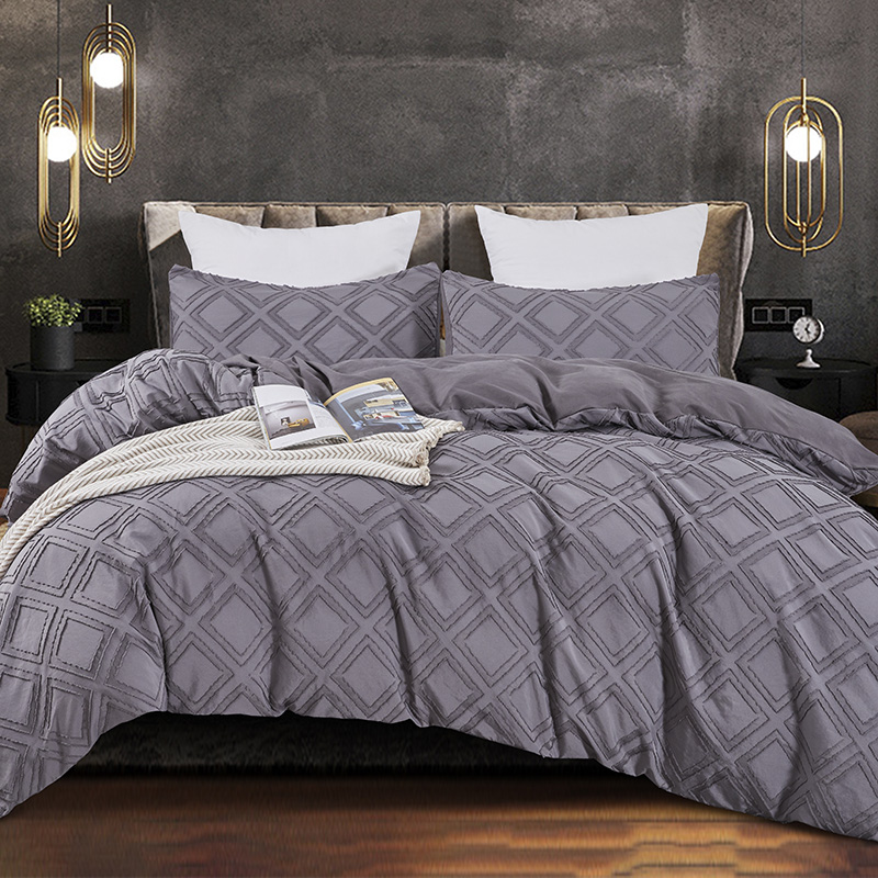 3 Piece Queen Bed Set All Season Luxury Breathable Microfiber Bedding Collection Cozy Comforter Set Soft Washable Geometric Pattern Grey Tufted with Shams