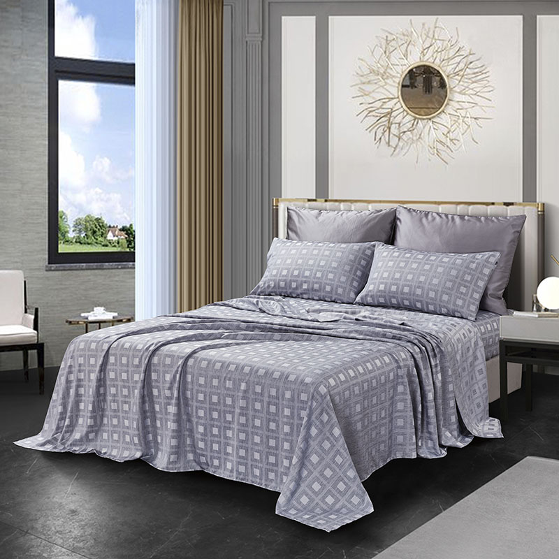 Plain dyed jacquard  queen size polyester fabric bed sheet set