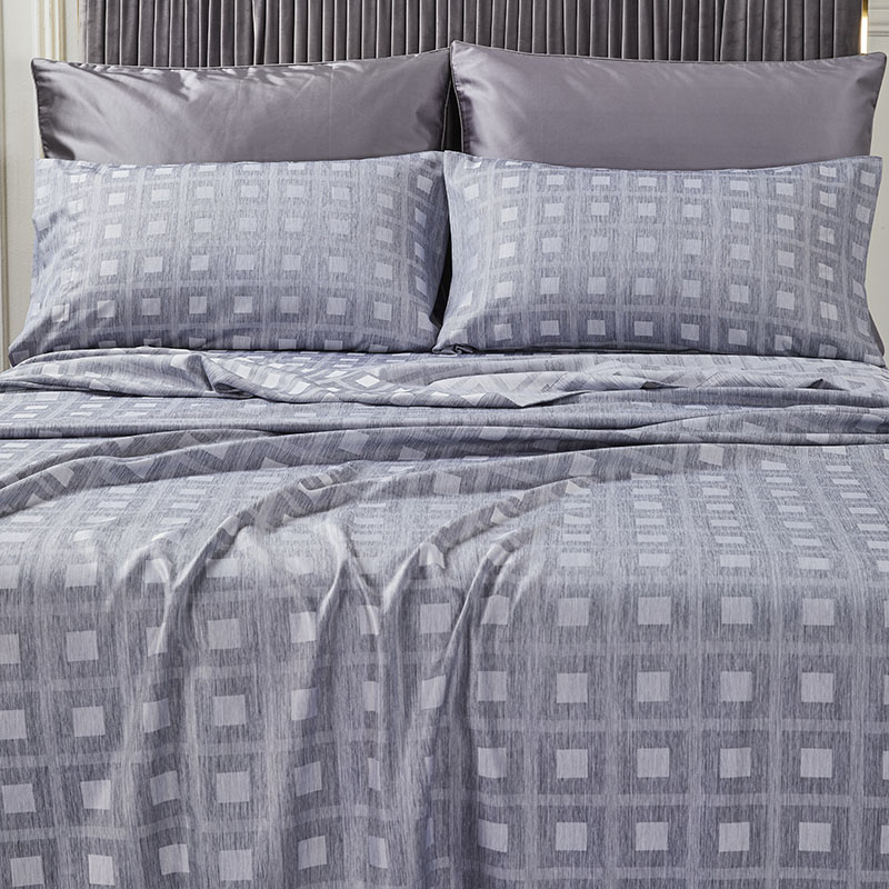 Plain dyed jacquard  queen size polyester fabric bed sheet set