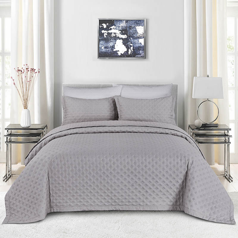 3pc Ultrasonic Embossed Solid Microfiber  Quilt Sets