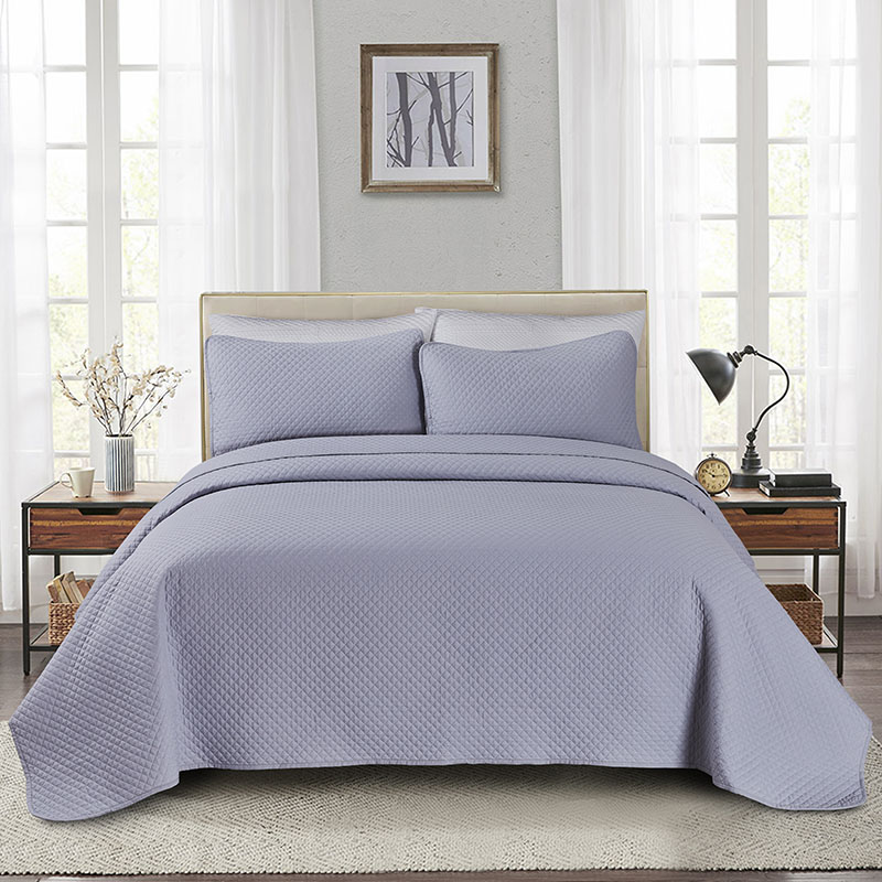 Solid color Light Grey Microfiber 3 Piece Coverlet Set Ultra Soft Luxurious Lightweight All Season Diamond Stitched