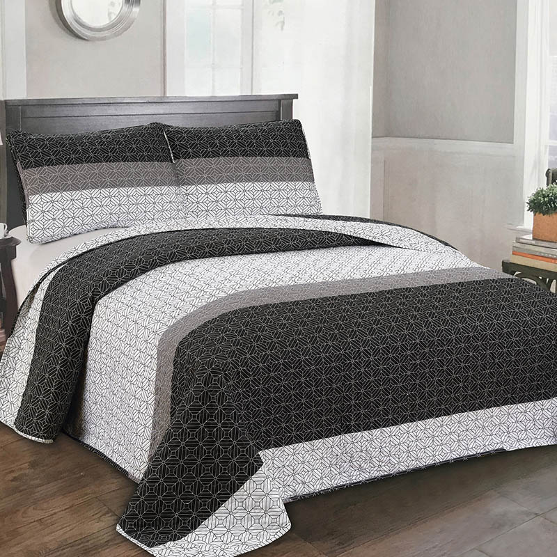Reversible Quilt Coverlet Set Microfiber Lightweight Luxury Embroidery Bedspread 3-Piece Quilt Set EDEN SILVER