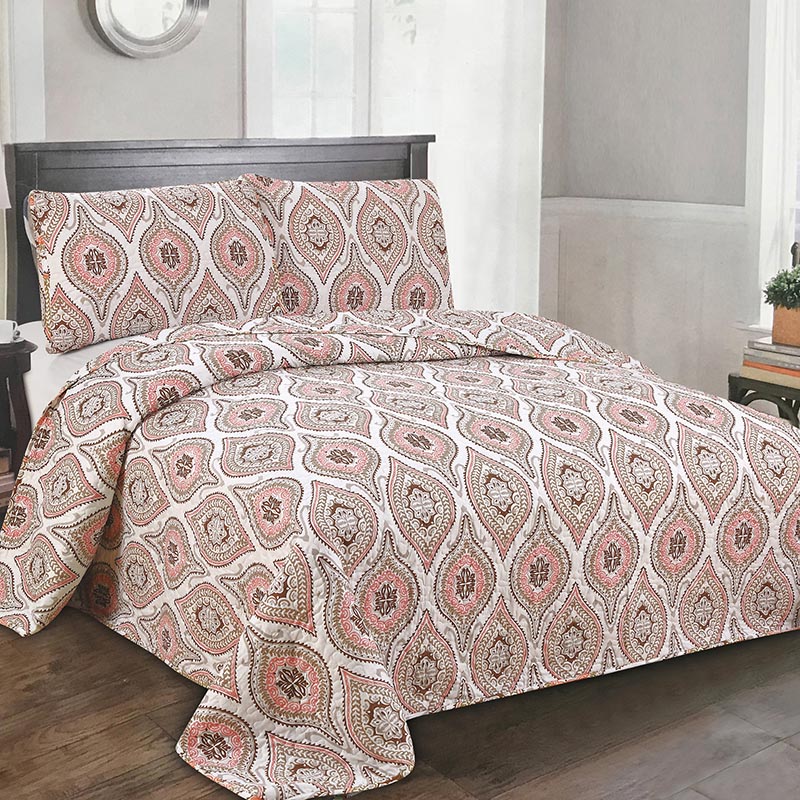 Reversible Quilt Coverlet Set Microfiber Lightweight Luxury Embroidery Bedspread 3-Piece Quilt Set EDEN SILVER