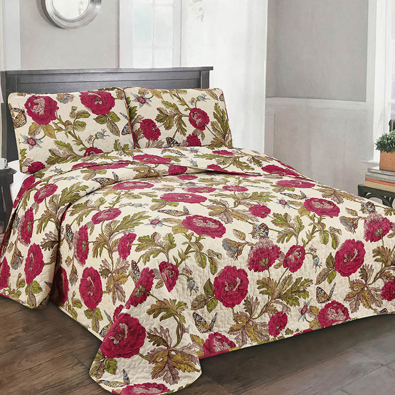 Reversible Quilt Coverlet Set Microfiber Lightweight Luxury Embroidery Bedspread 3-Piece Quilt Set EDEN SILVER