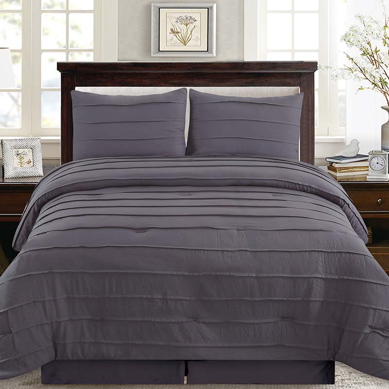 Full Size Pinch Pleat  Washed Microfiber Comforter Sets Bedding Luxury Quilt Cover Set