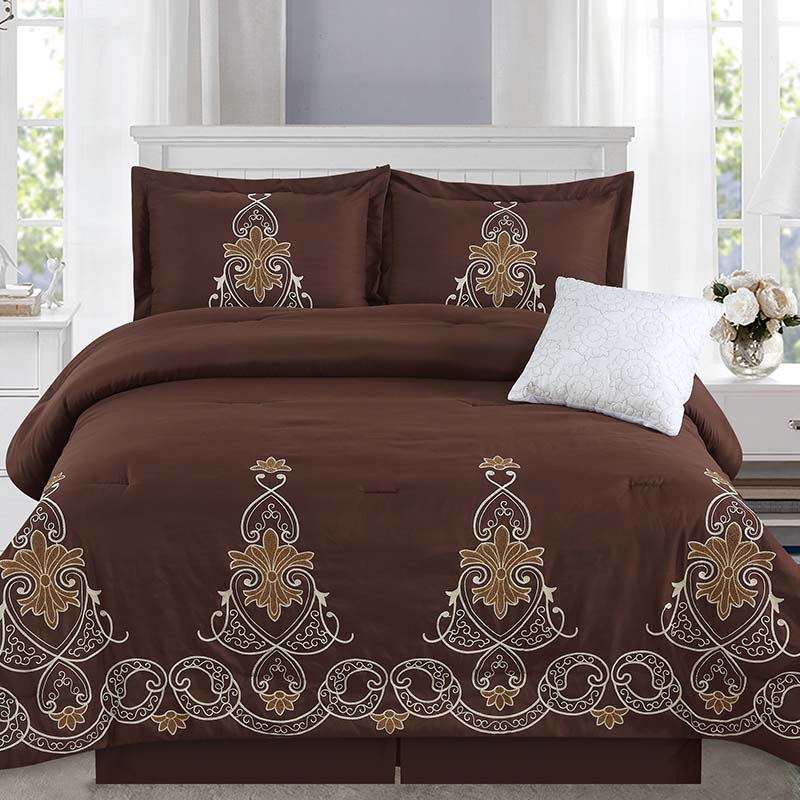 Hot Sale Applique Embroidered Luxury  6 Pcs Comforter Set Queen Size Bedding