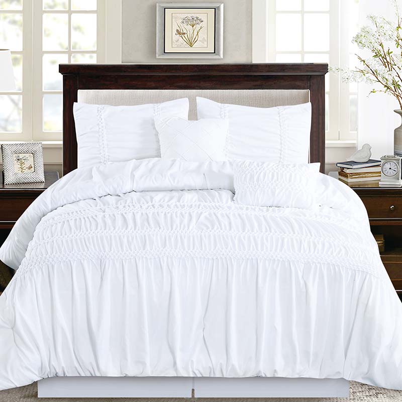 Intelligent Design  5 Piece Metallic Elastic Embroidery Comforter Set Teen Bedroom Bedding, FullQueen Size, White