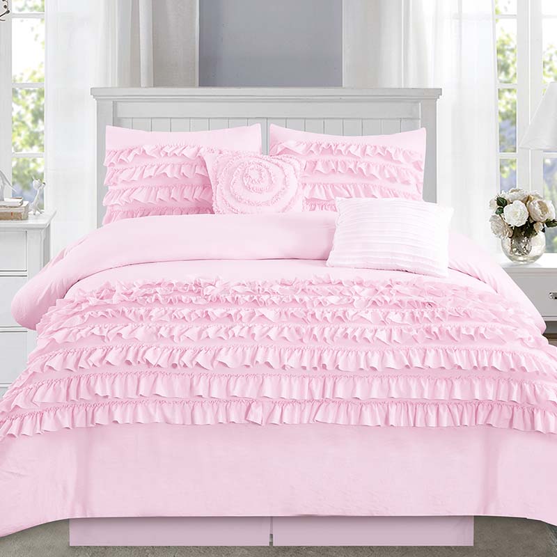 Soild Lush Ruffled Stripe  Comforter Bedding Set
