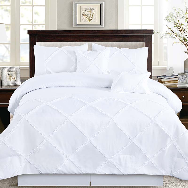 Solid Color White Down Alternative Ultra Soft Washed Microfiber Diamond Straps 6-Piece Comforter Set