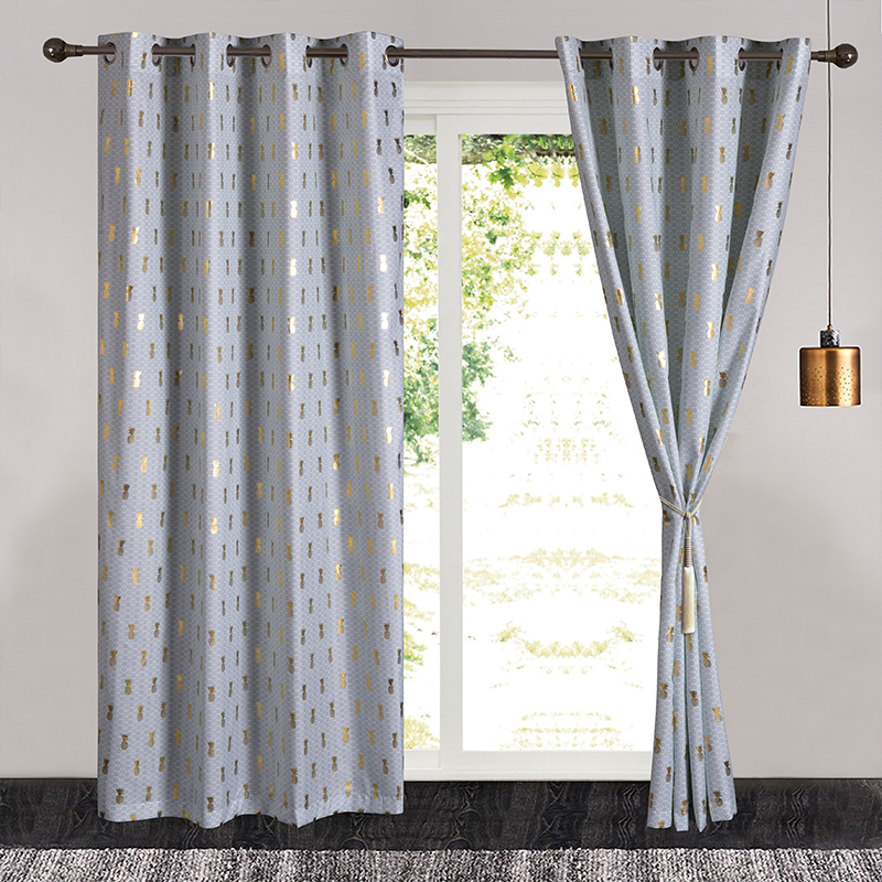 Darkening Thermal Insulated Grommet Panels Sliver Diamond Foil Printing Curtains