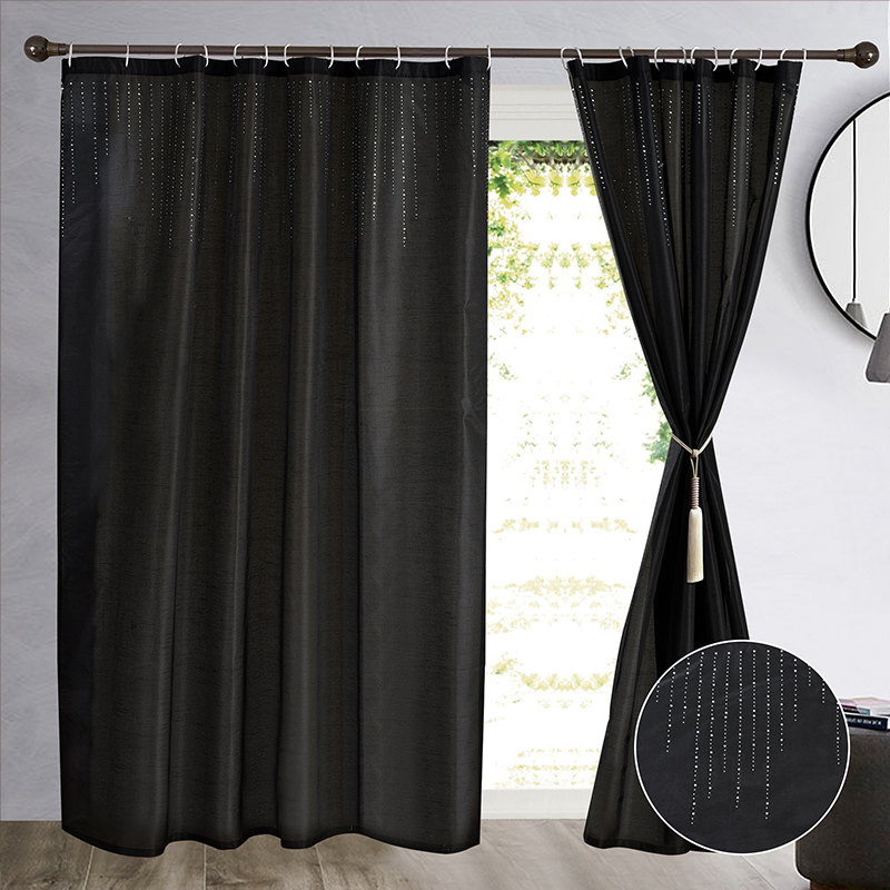New Design 100%Polyester faux silk with Hot Drilling Decoration Curtain For BathRoom