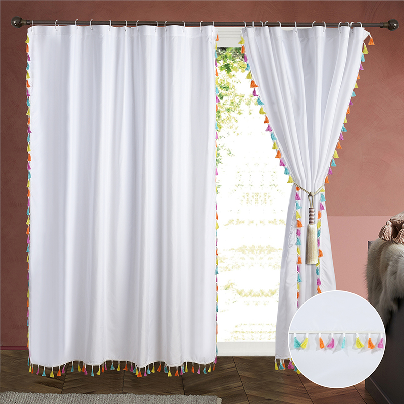 Solid Color Fabric Waterproof Polyester Material Bathroom Shower Curtain With color Tassel