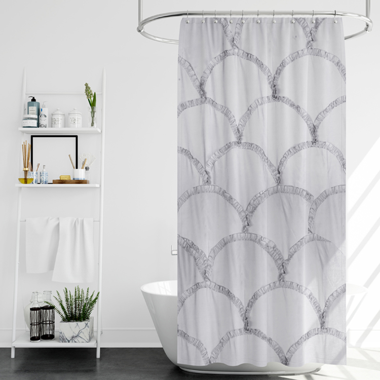 Water Proof 100% Polyester Boho Ruffle Sector Bathroom Shower Curtain For Wholesale