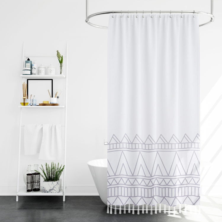 Modern Bathtub Heavy Polyester Boho Bohemian Style Macrame Tassel Shower Curtain for Bathroom