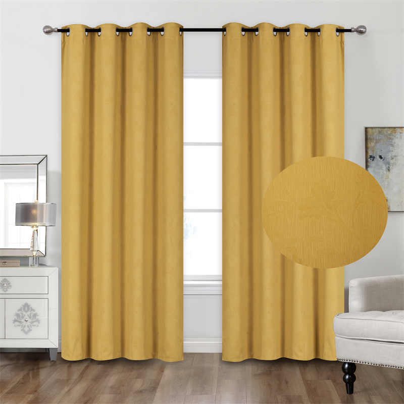 Solid 3D Embossed Blackout Window Curtain For Living Room Bed Room