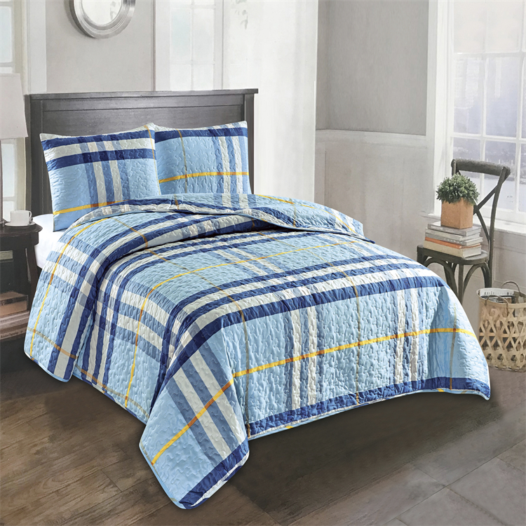 Hot Selling High-end High-density Color Thread Embroidered Quilted Quilt Three Piece Set