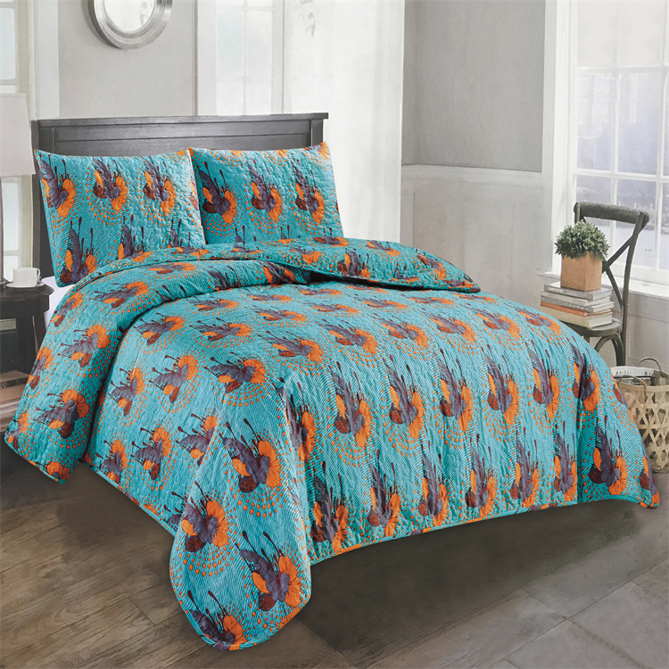 Hot Selling High-end High-density Color Thread Embroidered Quilted Quilt Three Piece Set