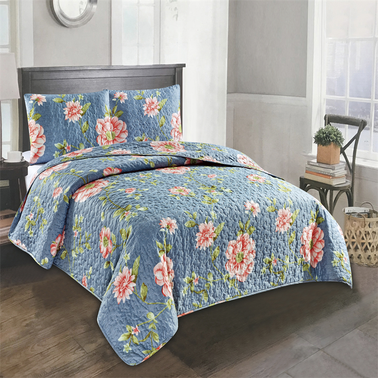 Hot Selling High-end High-density Color Thread Embroidered Quilted Quilt Three Piece Set