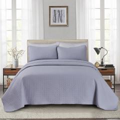 Solid color Light Grey Microfiber 3 Piece Coverlet Set Ultra Soft Luxurious Lightweight All Season Diamond Stitched